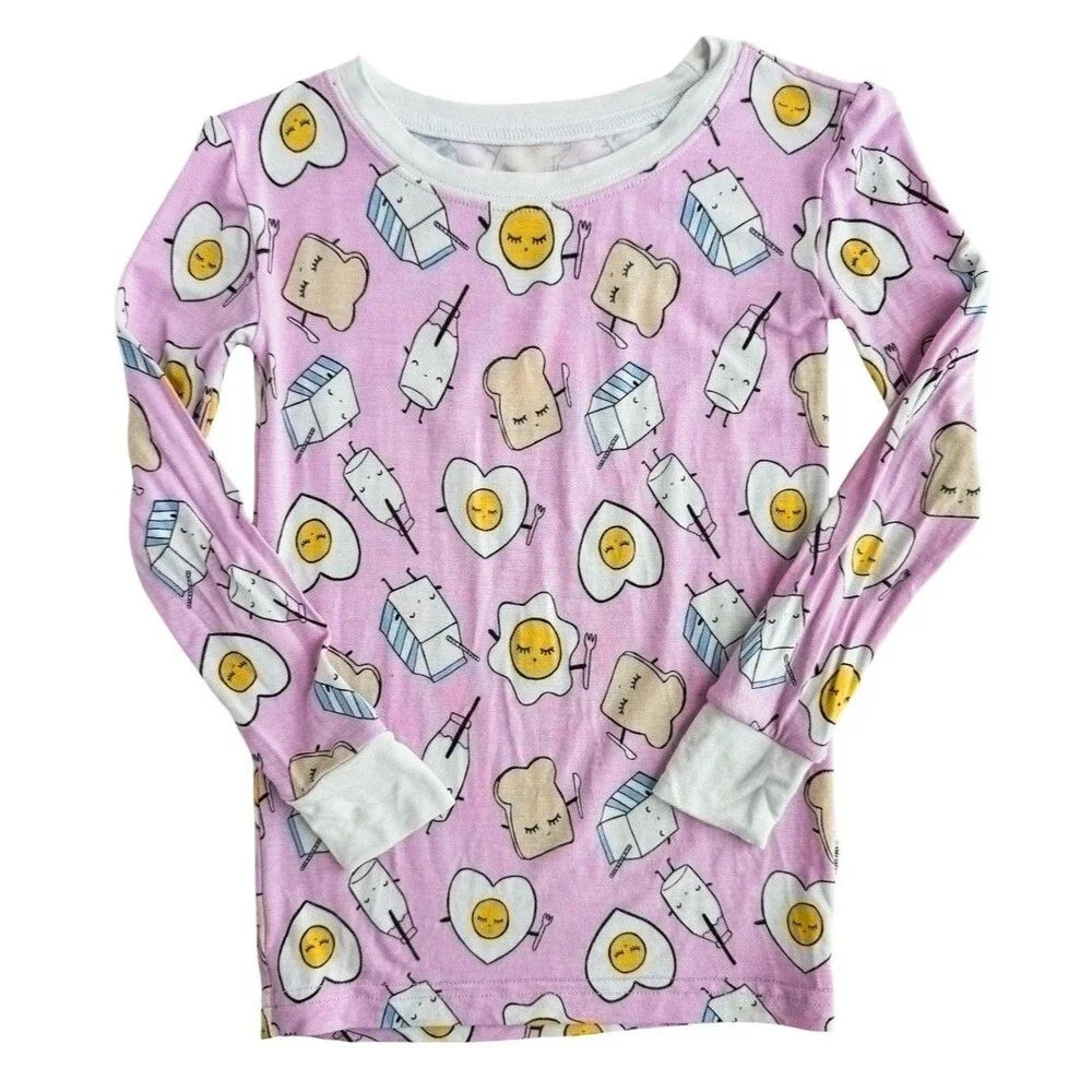 Little Sleepies 3T Pink Breakfast Set Pink Breakfast Food Print Lunaluxe
